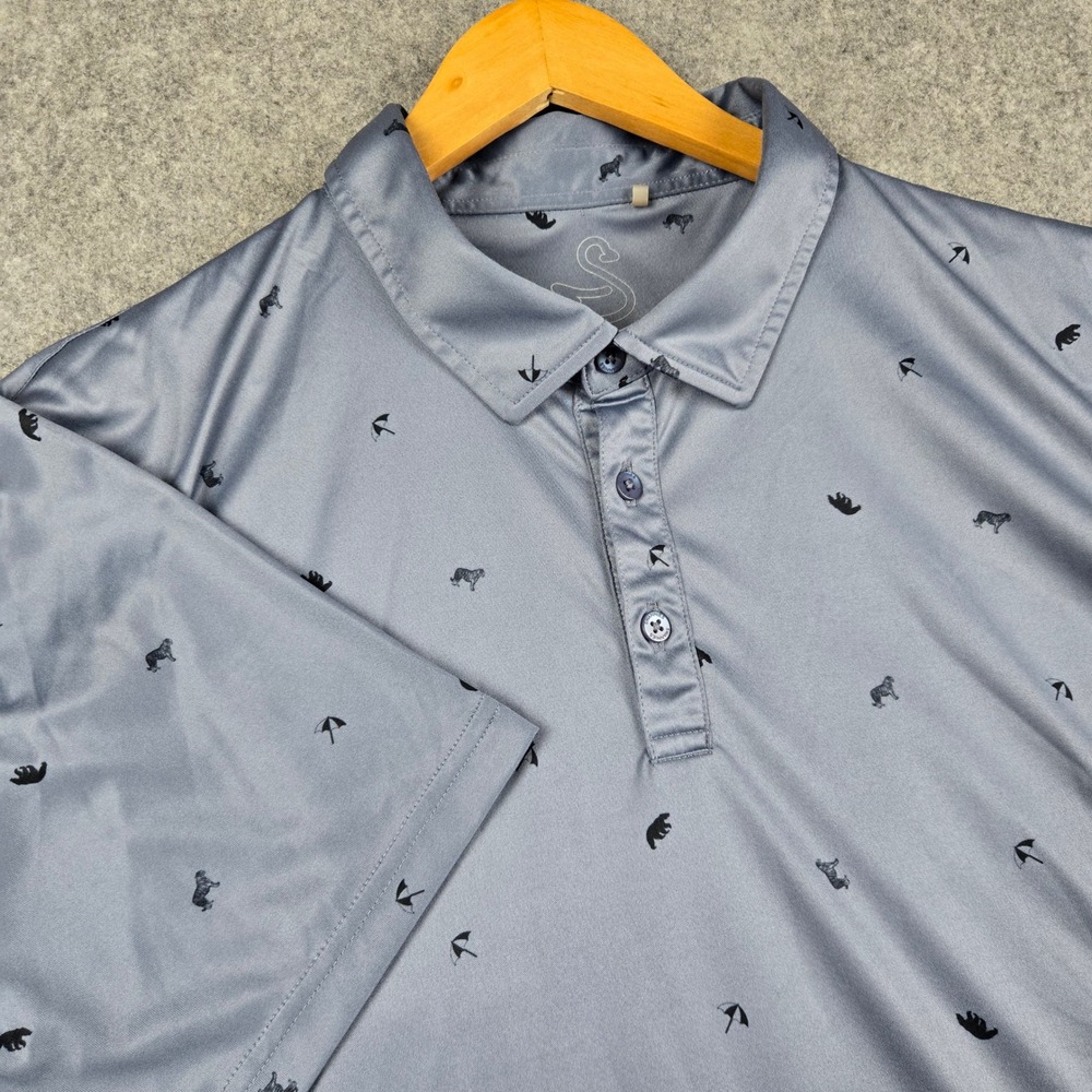 Swannies Golf Polo Shirt Mens XL Gray Animal Print Performance Short Sleeve Tee